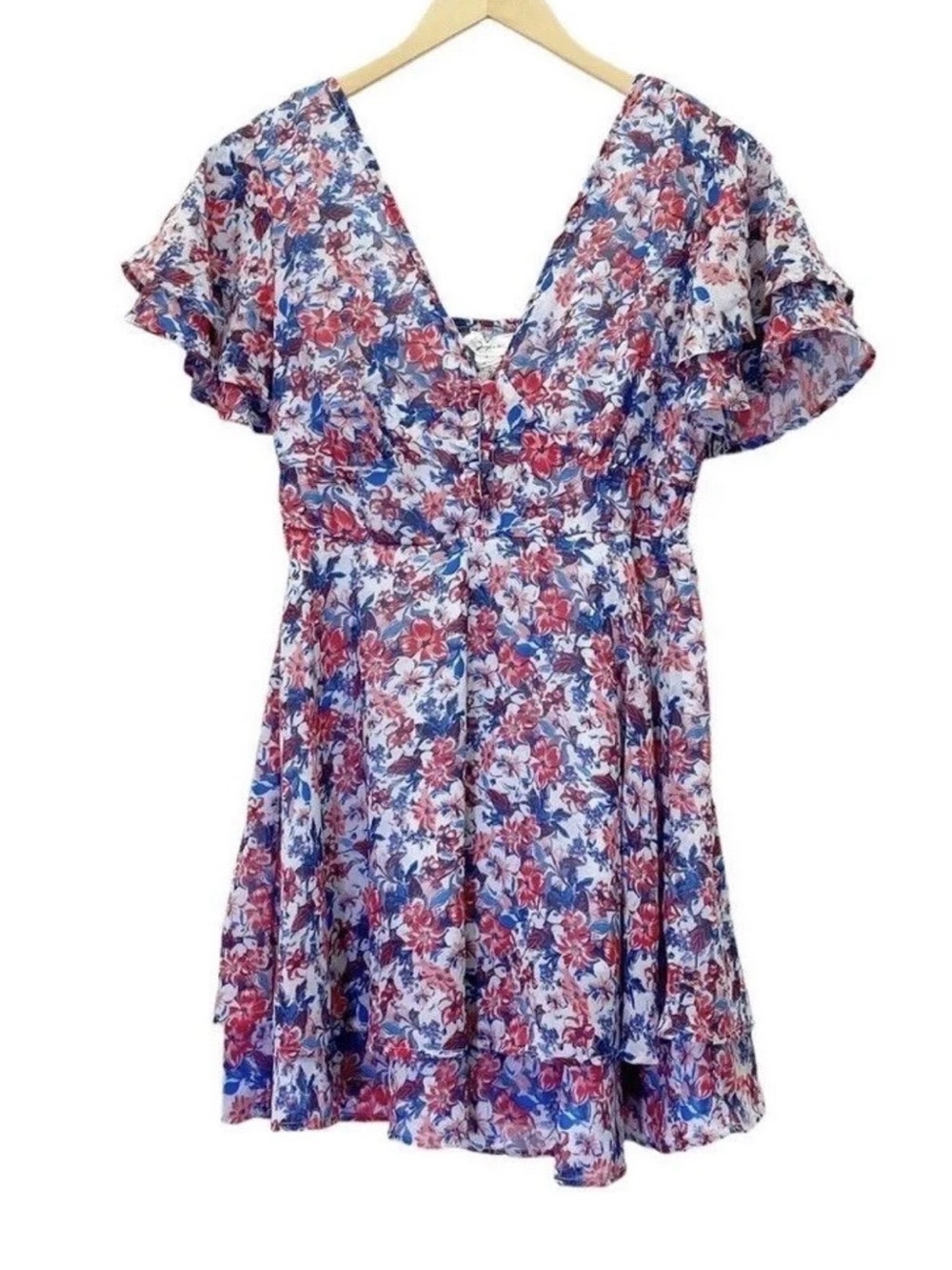 Japra Floral Ruffled Flutter Sleeve Mini Dress, Size S